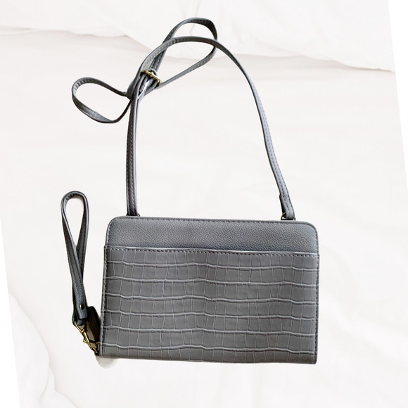 Croc Embossed Vegan Leather Crossbody Wallet - Picture 1 of 8